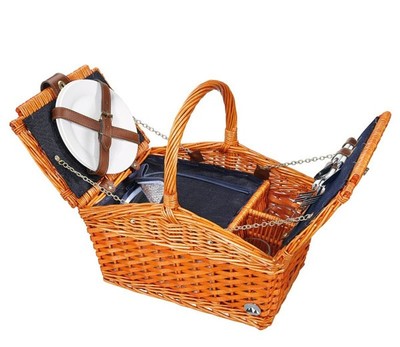 PICKNICK KORB SALERNO ROTBRAUN WEIDE FÜR 2 PERSONEN GEFÜLLT NEU OVP