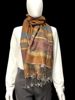 PASHMINA SCHAL 70 X 170 CM BRAUN MIT ELEFANTEN SOGNI D´ORO SCHMUCKJAGD