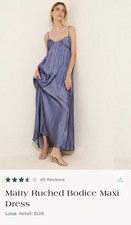 Lulus Matty Ruched Bodice Sweetheart Maxi Dress Blue M Lace-Up Strappy Lined