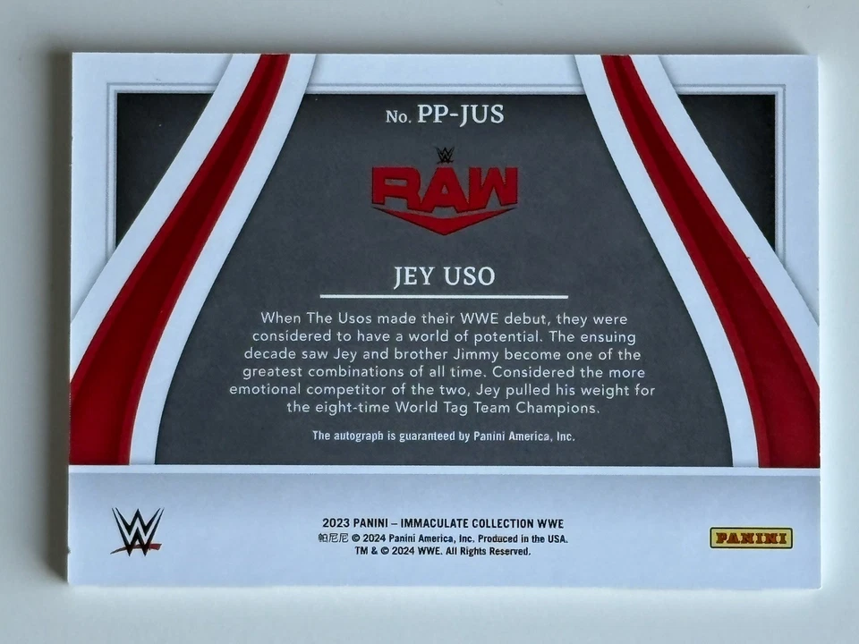 2023 Panini Immaculate WWE Jey Uso /49 Auto Past & Present #PP-JUS On Card YEET! - Image 2 of 3