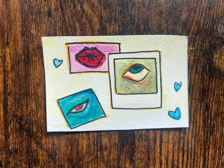 ACEO Original Art Card – Abstract Eye Painting, watercolor, eyes, Photo