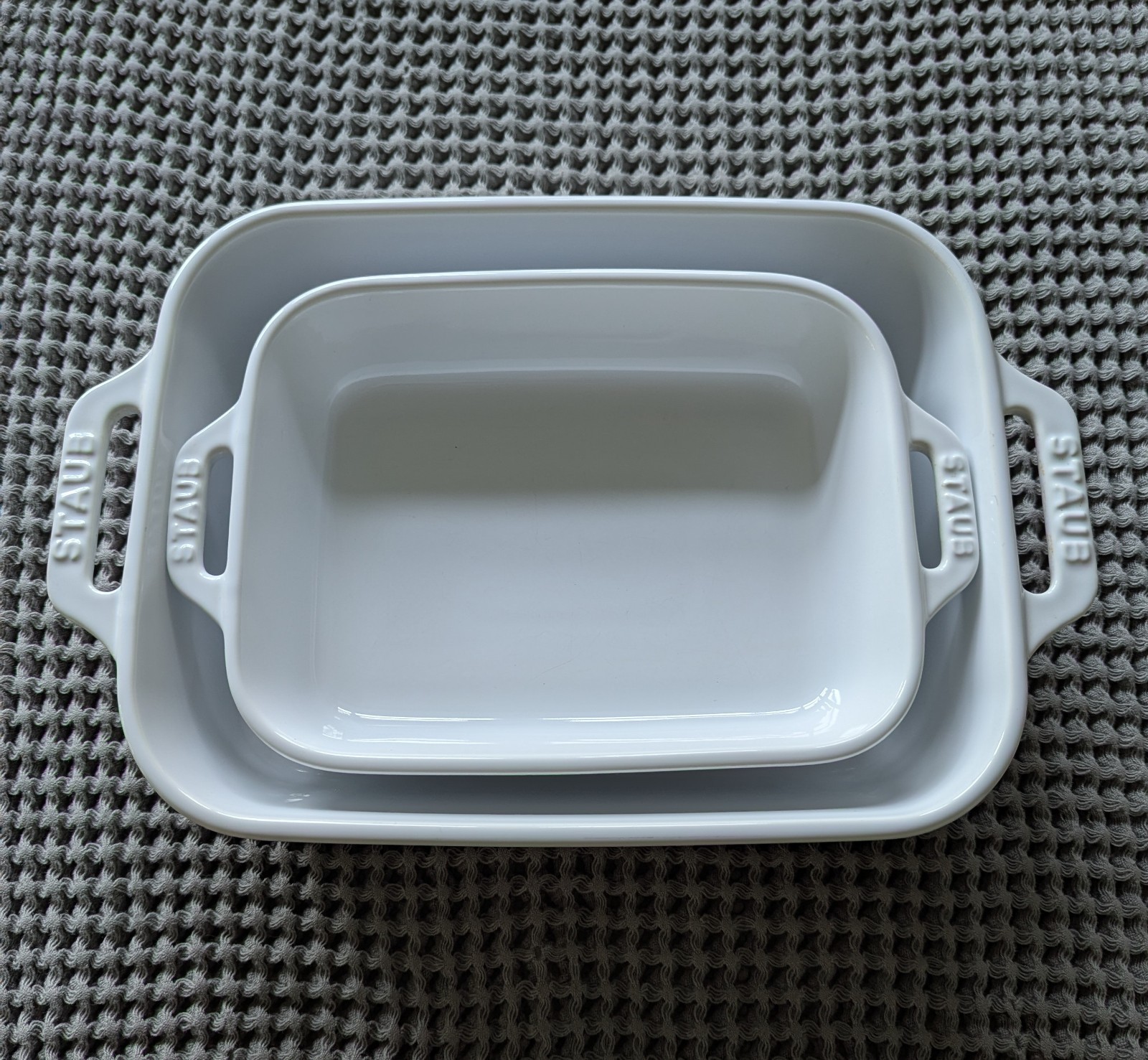 Staub Ceramic White Rectangle Baking Casserole Dish Set 
