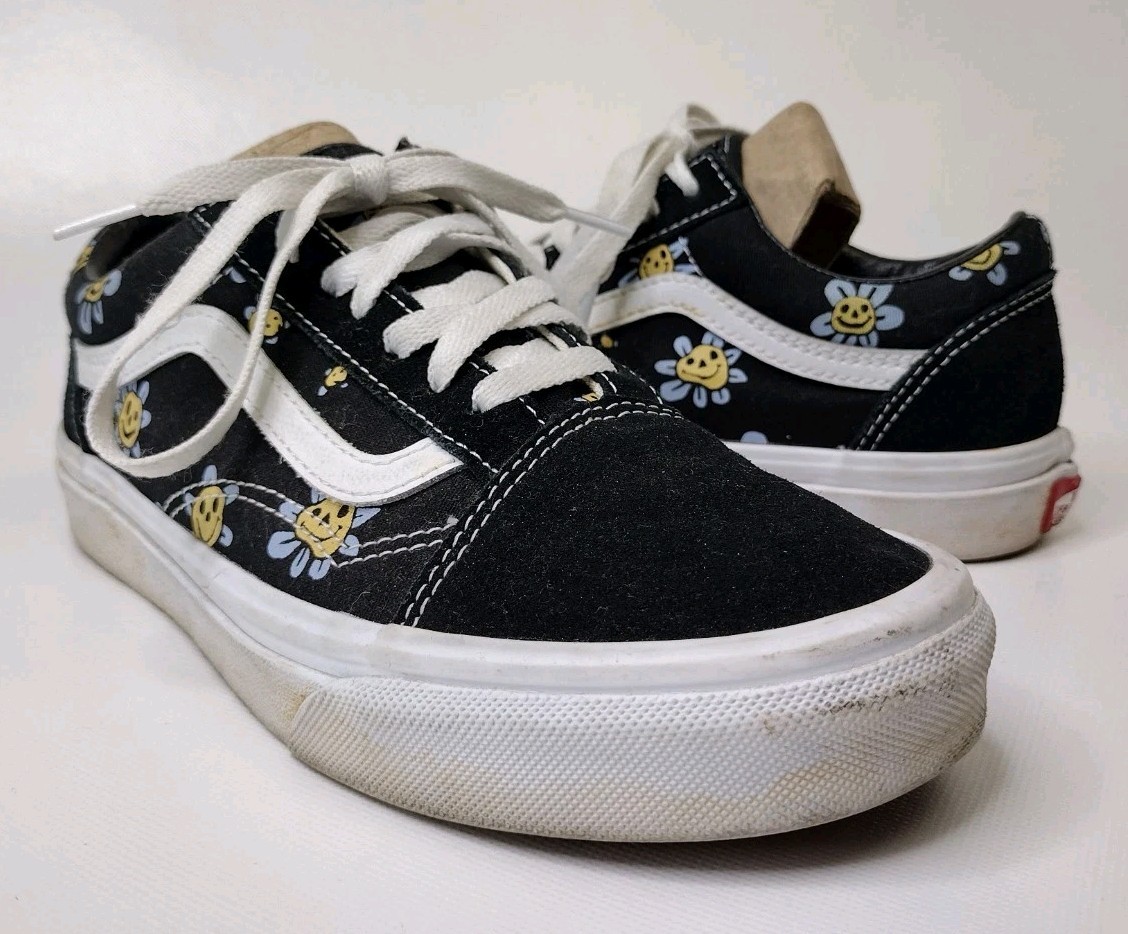 Vans Old Skool Trippy Grin Floral Black Unisex Skate Sneakers Womens 7 Mens 5.5