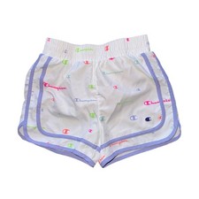 Champion Logo Athletic Shorts Girls Small Pull On White Multicolor Print Novelty
