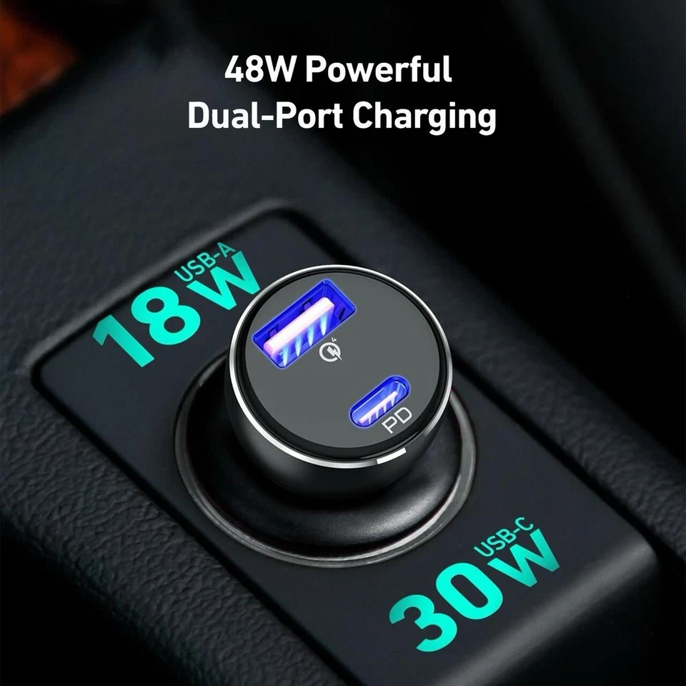 48W USB C PD and Quick Charge USB A Dual Port Car Charger - Image 4 of 4