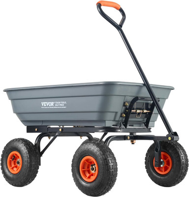 4 Cu.Ft. 600Lbs Poly Garden Dump Cart, Heavy Duty 4 Wheel Wheelbarrow Yard Cart