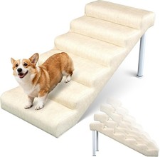 NAIZEA Adjustable Linen Leather Dog Stairs Waterproof Pet Stairs 3 to 6 Steps