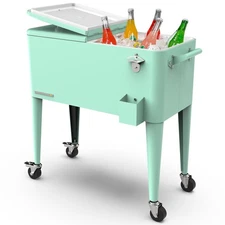 Permasteel 80 Qt Classic Outdoor Patio Cooler Cart - Rollable Beverage Bar