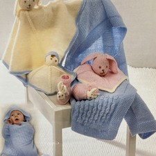 PETER PAN New Knitting Pattern P1265 Baby Swaddle Blanket, Comforter & Slippers