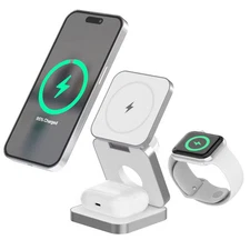 Just Wireless 3-in-1 Magnetic Collapsible Wireless Charger - White: USB-C,