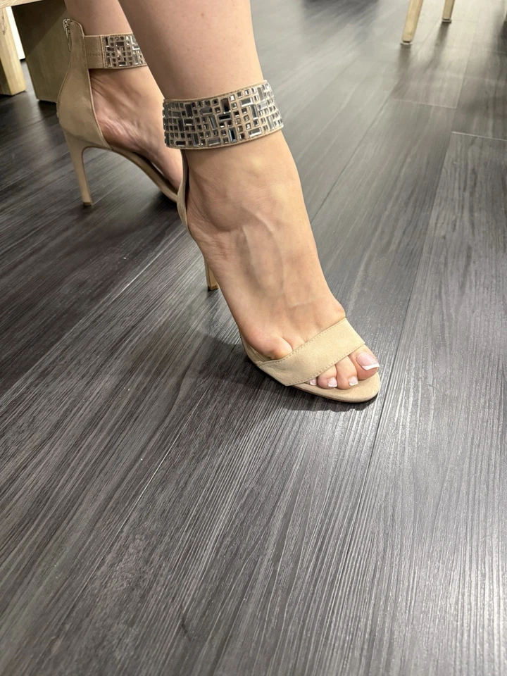 Vince Camuto Nude Suede Heels – Size 10 – Sparkling Ankle Strap – Elegant & Chic - Image 4 of 4