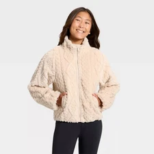 Girls' High Pile Cable Texture Full Zip Jacket - All In Motion