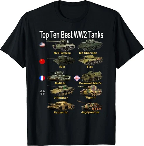 Top 10 WW2 Tank Graphic Tees for Men and Women - Sherman, Panzer, Tiger & More - product listing photo
