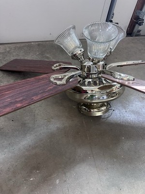 Hunter 52in 5-Blade Ceiling Fan w/ Light, Polished Silver/Brown Pull Chain