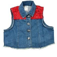 Weissman Denim Vest Red Sequin Shoulder Girls Sz 7 /8 IC Balera Rodeo Western