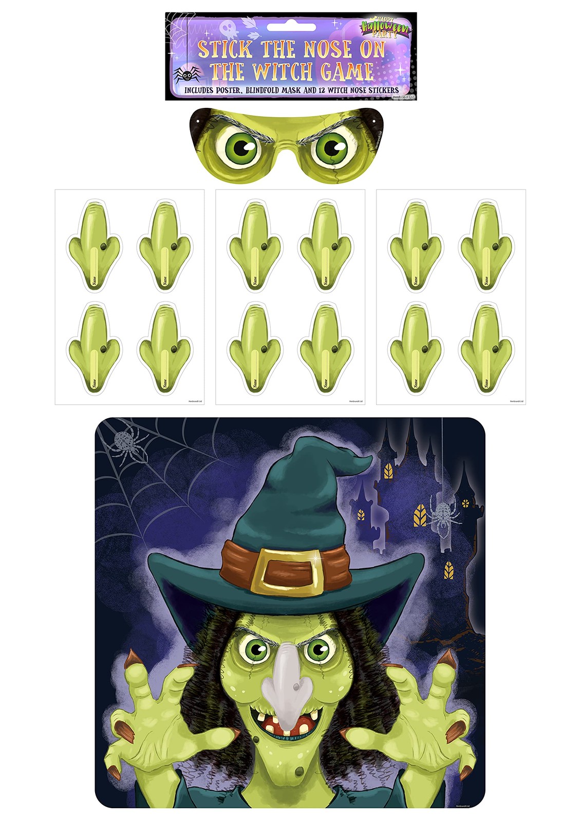 Henbrandt Halloween Party Game - Stick The Nose On standard size, Green