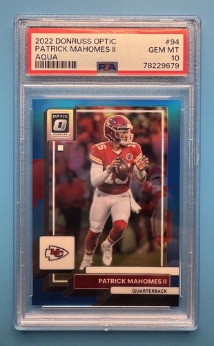 Panini 2022 Donruss Optic Patrick Mahomes II Chiefs Aqua Prizm #94 /299 PSA 10