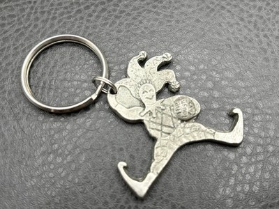 VINTAGE SIGNED JESTER LIVE LAUGH LOVE CLOWN PEWTER KEY CHAIN