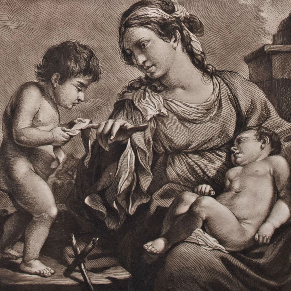Guercino nach The Virgin Teaching St. John John Mortimer 2 Blätter Radierung