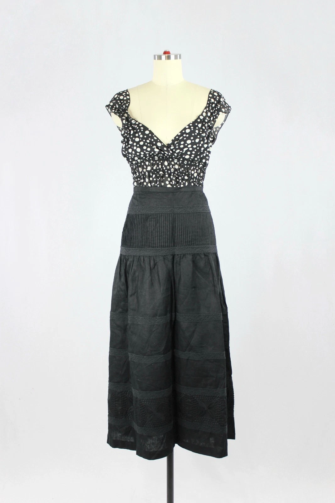 NWOT Vintage 00's TALBOTS Black Linen Lace Trim Tiered Maxi Skirt, Size 16