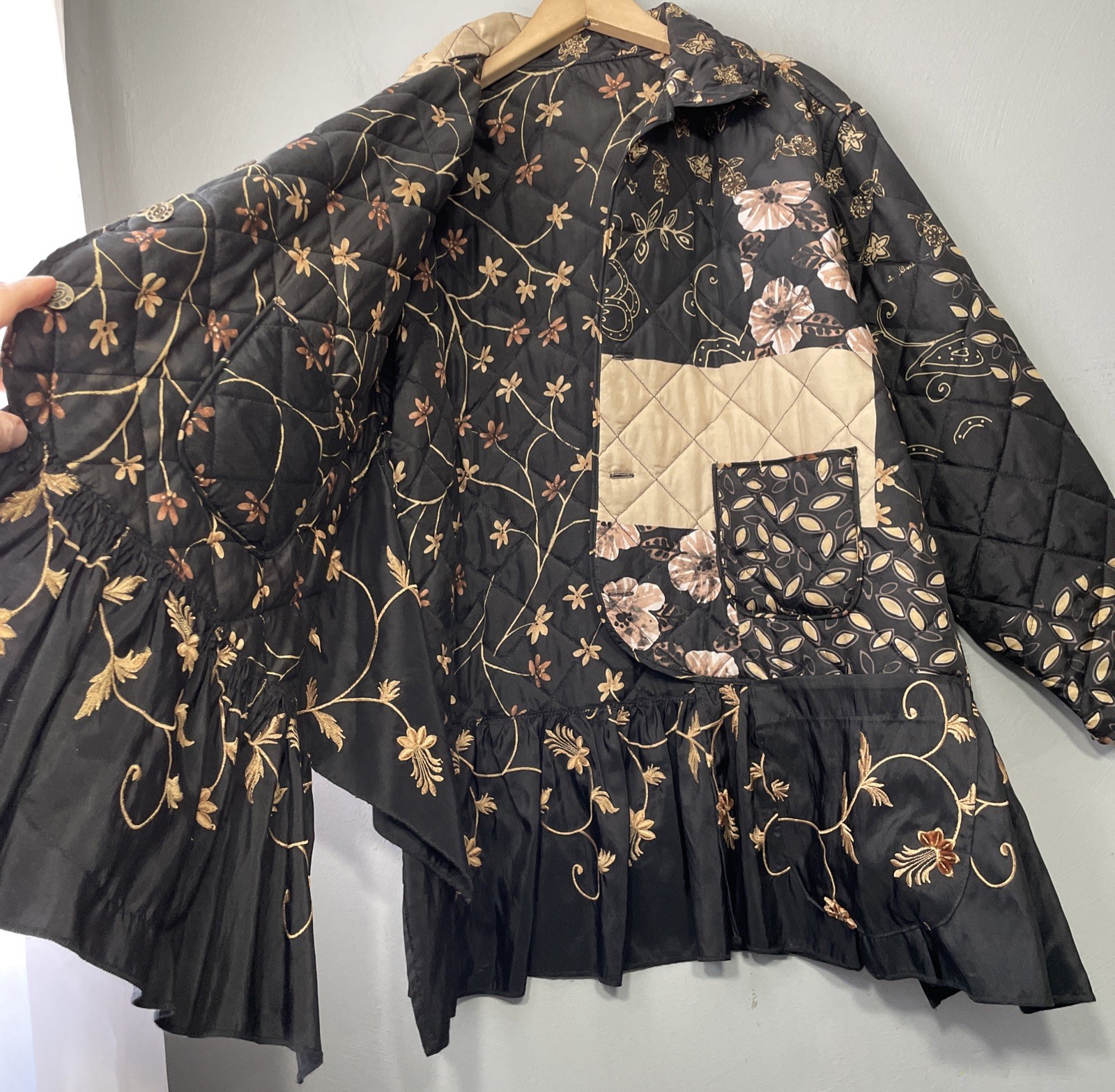 Upcycled Patchwork Silk Jacket Size Large Black E… - image 4