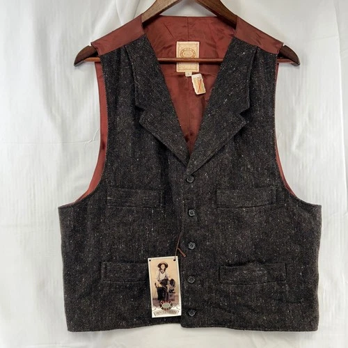 Wah Maker Vest Mens L Brown Wool Tweed Frontier Western Notched Lapel USA - product listing photo