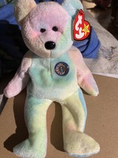 TY Beanie Bear Collection Tie Dye Rainbow Happy Birthday Bear Holographic Tag