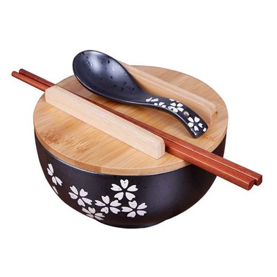 Japanese ramen noodle bowl black rice bowls with Lid Spoon ramen bowl noodle ...