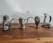 Vintage White Metal Animal Napkin Rings Safari Set of 4 1960s Retro Kitsch