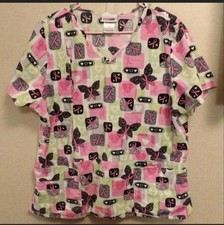 Breast Cancer Awarness Butterfly Scrub Top uniform Scrub sz. L