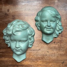 A Pair Of R. Scali 1930s Plaster Wall Hangings Of Two Young Girls Heads.
