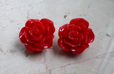 Ohrclips Rosen kirschrot poppy red Rockabella RetroLook VintageStyle 50er 50ies