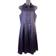 The Limited Navy Blue Satin Sleeveless Pintuck Pleated Fit & Flare Dress Size 10