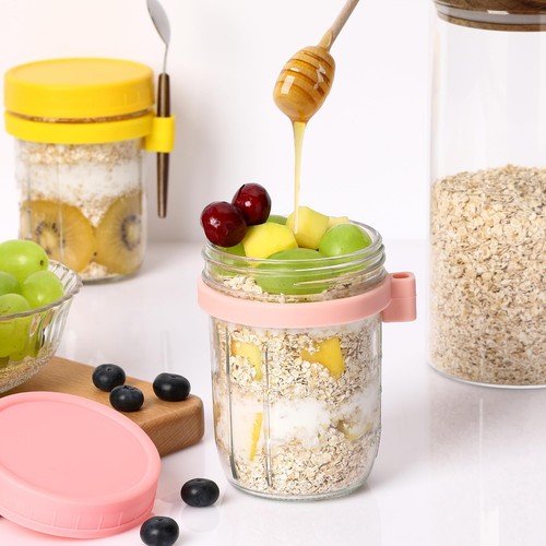 16oz Glass Mason Overnight Oats Jars Cereal Yogurt Salad Lunch Containers - Picture 6 of 7