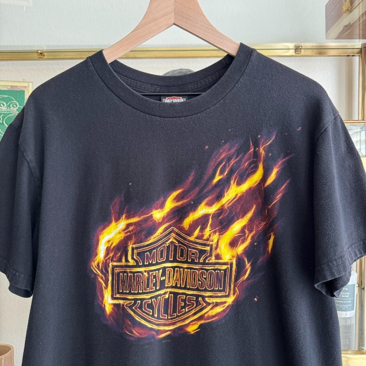 2000s Harley Davidson Motorcycle Fire Flames Black T Shirt Size