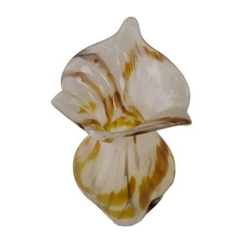 Vaso in vetro artistico smerigliato bianco ambra soffiato a mano motivo vortice look carmelo - Foto 3 di 11