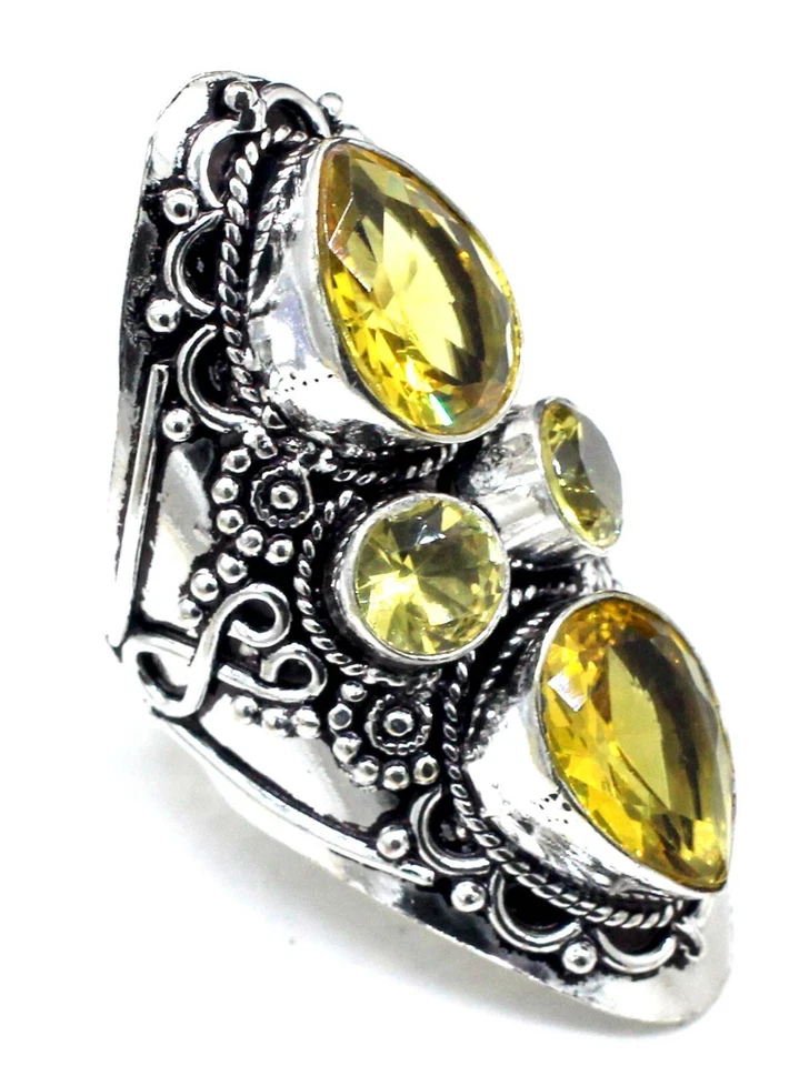 Anillo llamativo de plata de ley 925 hecho a mano de citrino amarillo - regalo del día de la madre Foto 2 de 4