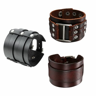 Bracciale In Vera Pelle Con Borchie Punk Uomo, Cinturino Regolabile In Acciaio, Stile Motociclista