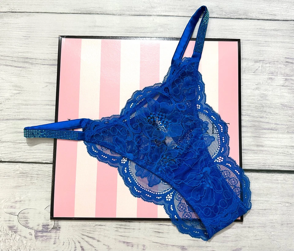 Sutiã Victoria's Secret Bombshell renda push up alça de brilho liga conjunto com 3 peças azul - Imagem 4 de 4