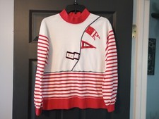 Aileen Striped Nautical Flag Embroidered Vintage High Neck Sweater Retro USA Red