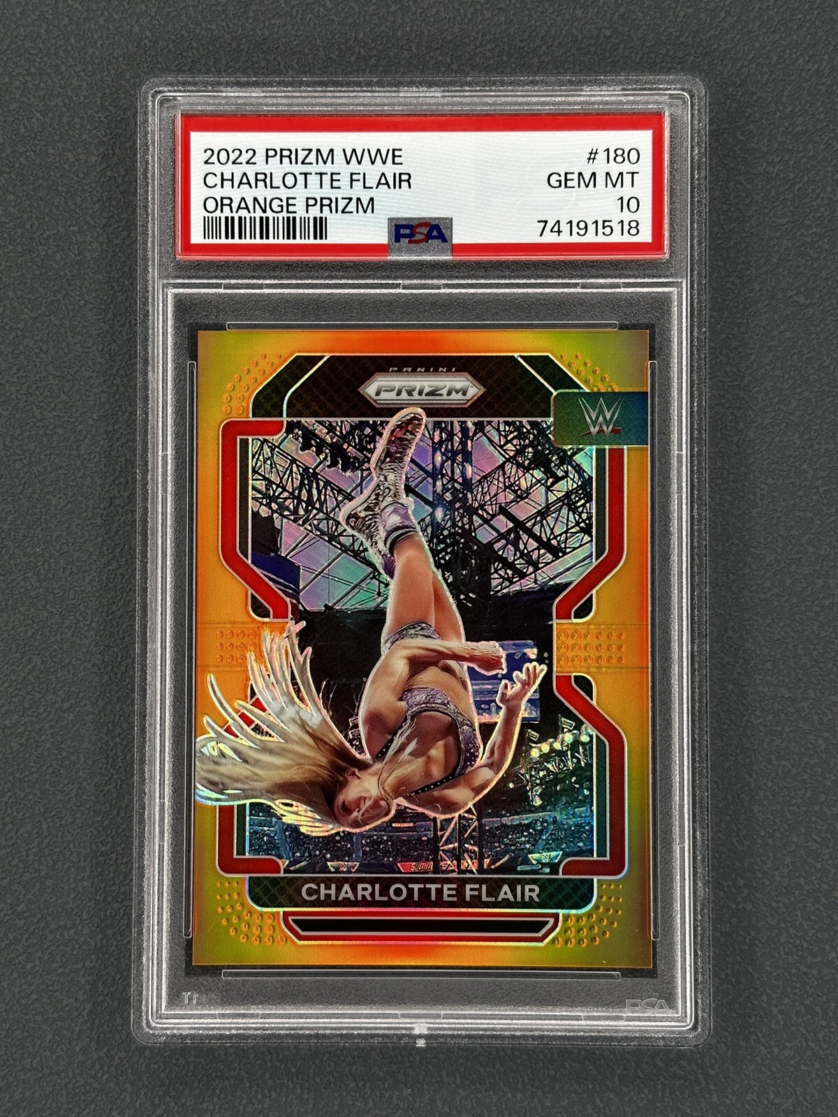 2022 PRIZM WWE CHARLOTTE FLAIR #'d! 44/99 ORANGE PRIZM #180 PSA 10 GEM MINT