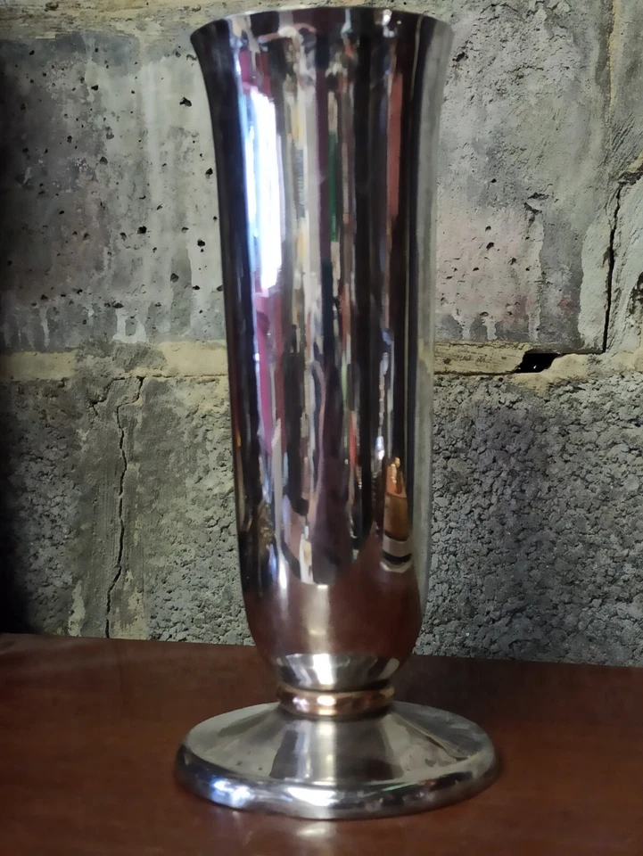 Vase vintage en métal argenté Wiskemann art deco - Photo 4/4