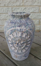 AZTEC STYLE 12" Clay Pottery with Double Sided Design Art Vase