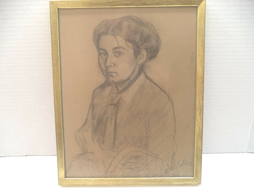 Antique Norwegian Norway Painting by Sverre Pedersen of His Wife Edith 1915