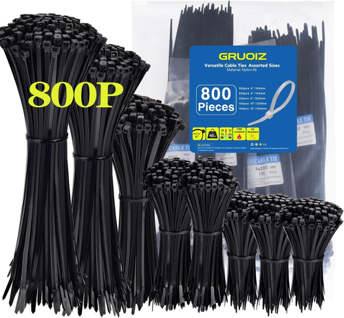 800 Pack Cable Ties Assorted Sizes 3.6Mm X 100/150/200/250/300Mm Black Cable Tie - Picture 12 of 12