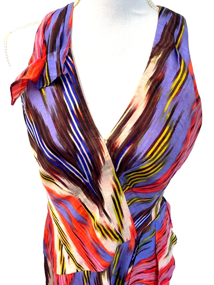 Nannette Lepore Bergdorf Goodman 100%Silk Drres Size 4 Ruffles Multicolor - Image 2 of 4