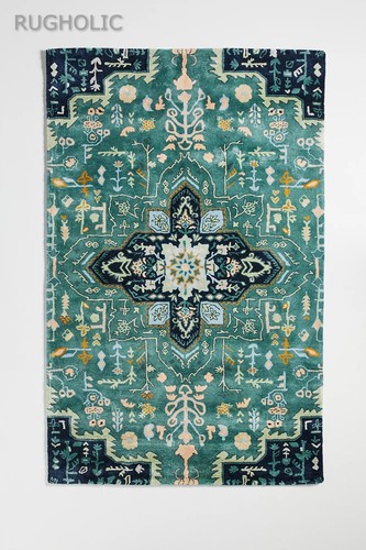 Hand Tufted Woolen Rug ANTHRO MARIBELLE TURQUOISE SILK Carpet for Living Room - Picture 2 of 6