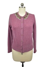 For Joseph Womens Cardigan Sweater Medium Purple Lambswool Angora Rhinestone