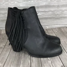 Vince Camuto Womens Size 6 Harlin black leather fringe ankle boots