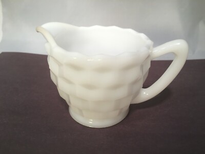 Vintage Anchor Hocking Creamer Footed Bubble Milk Glass White Cube Design MINT! 